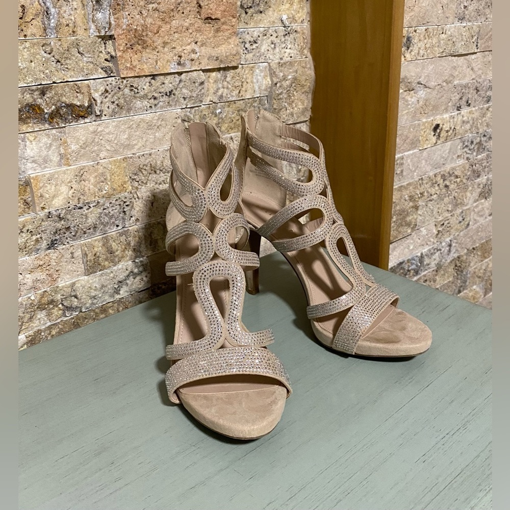🤎💎Neutral Rhinestone Strappy Stilleto Heeled Sandals